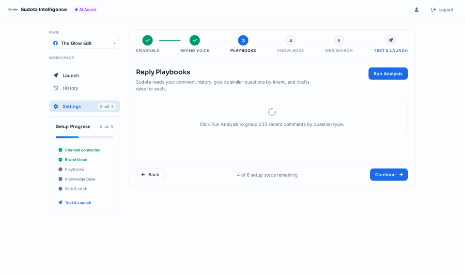 Step 3 walkthrough: running Response Guides analysis to group comments by intent and draft playbook rules